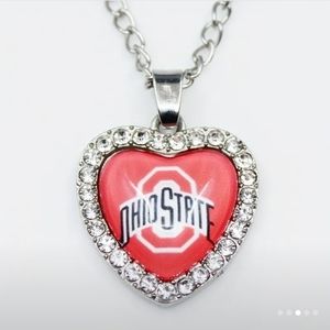 Ohio state heart shaped necklace rhinestone pendant necklace.